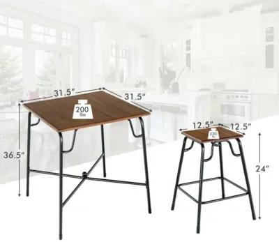 Hivvago 5 Pieces Bar Table Set with 4 Counter Height Backless Stools-Rustic Brown