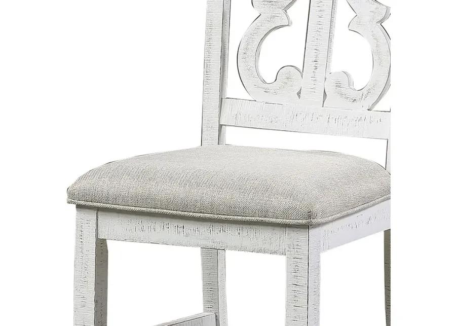 Open Scroll Back Wooden Side Chair with Padded Seat, Set of 2, White - Benzara