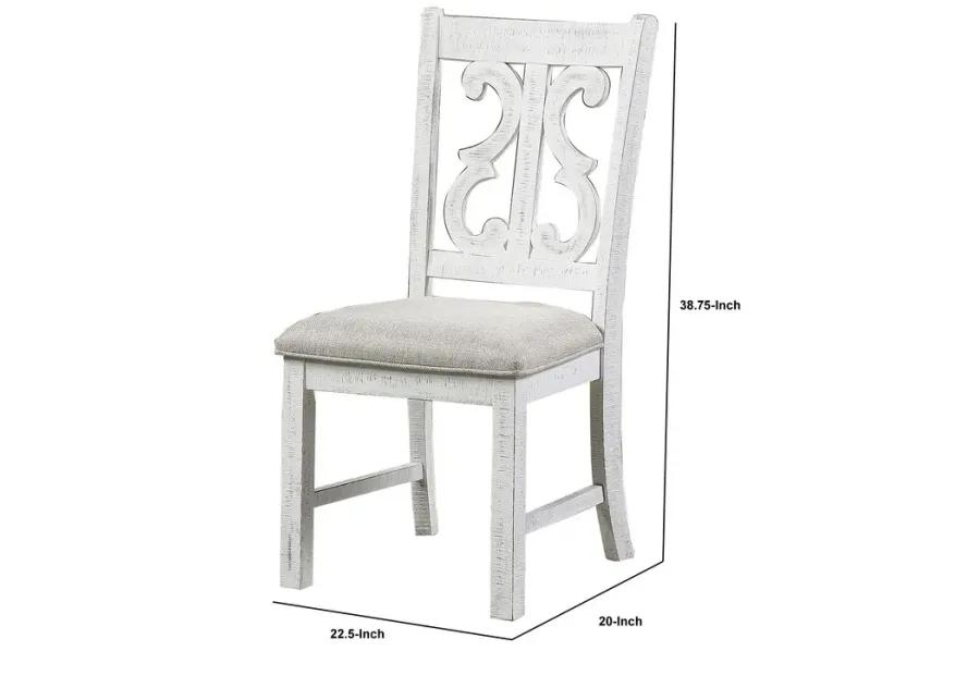 Open Scroll Back Wooden Side Chair with Padded Seat, Set of 2, White - Benzara