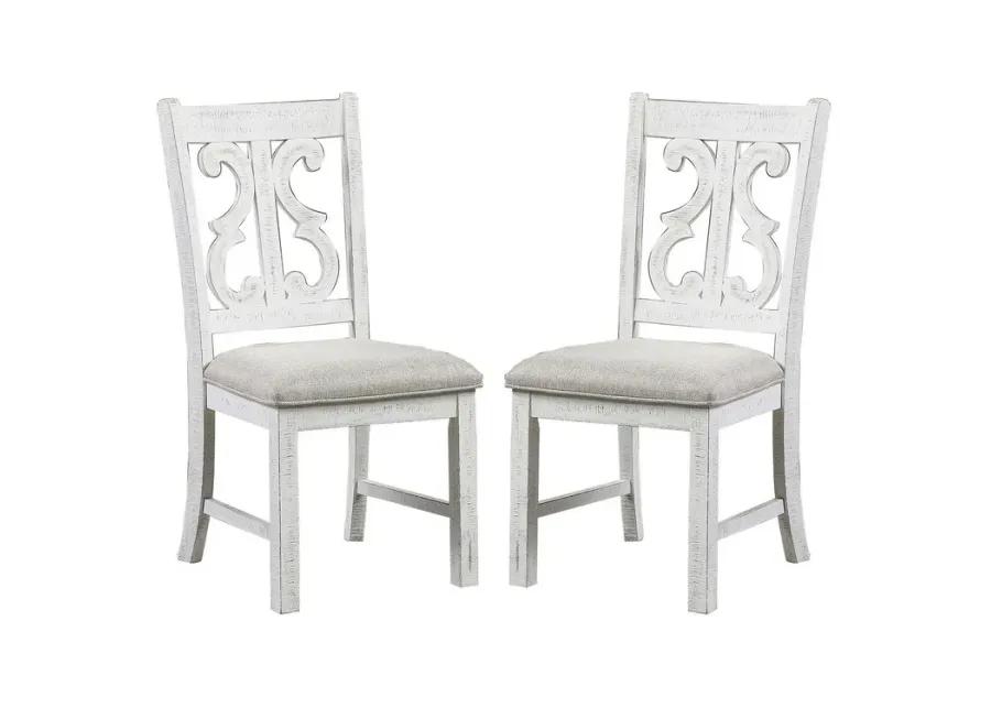 Open Scroll Back Wooden Side Chair with Padded Seat, Set of 2, White - Benzara