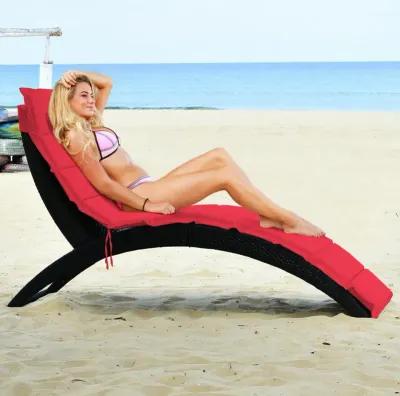 Folding Patio Rattan Lounge Cushioned Portable Chair