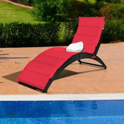 Folding Patio Rattan Lounge Cushioned Portable Chair