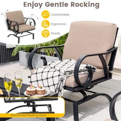 5 Pieces Patio Rocking Chairs and 4-in-1 Fire Pit Table with Fire Poker