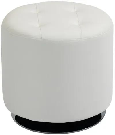 White Round Ottoman: Swivel Foot Stool with Tufted PU Leather