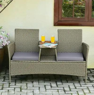 Hivvago 2-Person Patio Rattan Conversation Furniture Set with Coffee Table