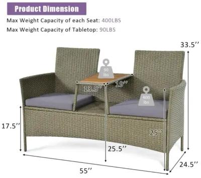 Hivvago 2-Person Patio Rattan Conversation Furniture Set with Coffee Table