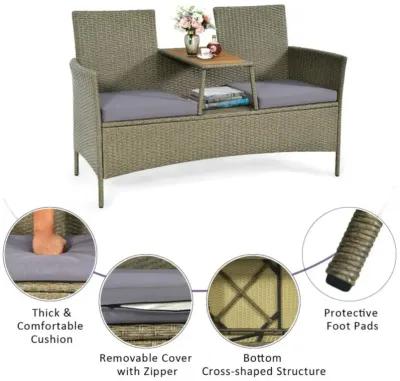 Hivvago 2-Person Patio Rattan Conversation Furniture Set with Coffee Table