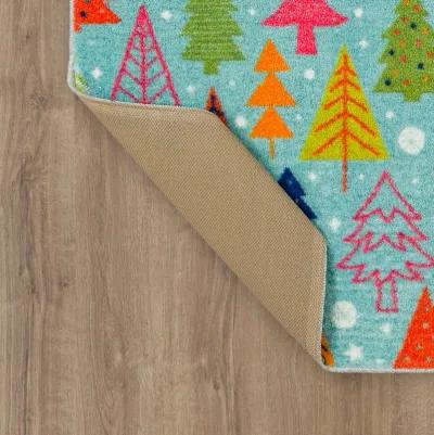 Tree Scatter Aqua 2' 6" x 4' 2" Kitchen Mat