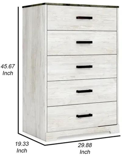 Wisp 46 Inch Tall Dresser Chest, 5 Drawers, Rustic Smooth White Finish-Benzara