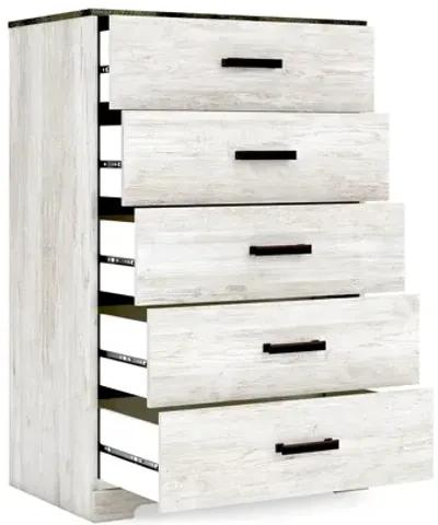 Wisp 46 Inch Tall Dresser Chest, 5 Drawers, Rustic Smooth White Finish-Benzara