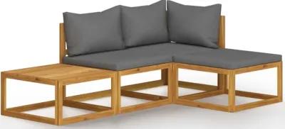 vidaXL 4 Piece Garden Lounge Set with Cushion Solid Acacia Wood