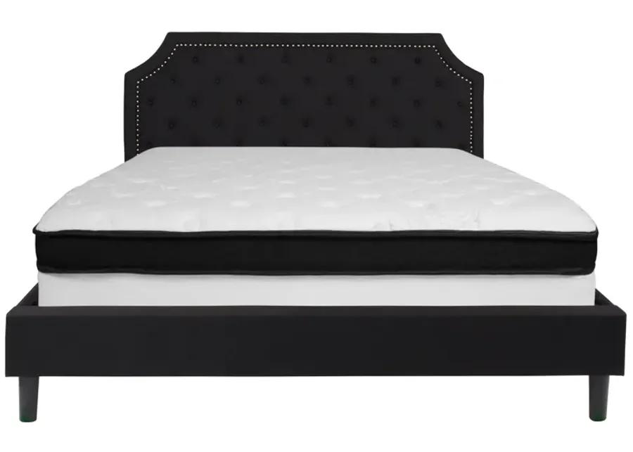 Brighton King Size Tufted Upholstered Platform Bed in Black Fabric with Memory Foam Mattress