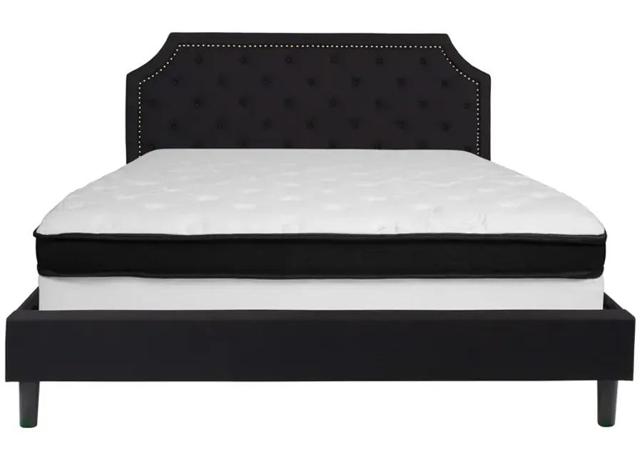 Brighton King Size Tufted Upholstered Platform Bed in Black Fabric with Memory Foam Mattress