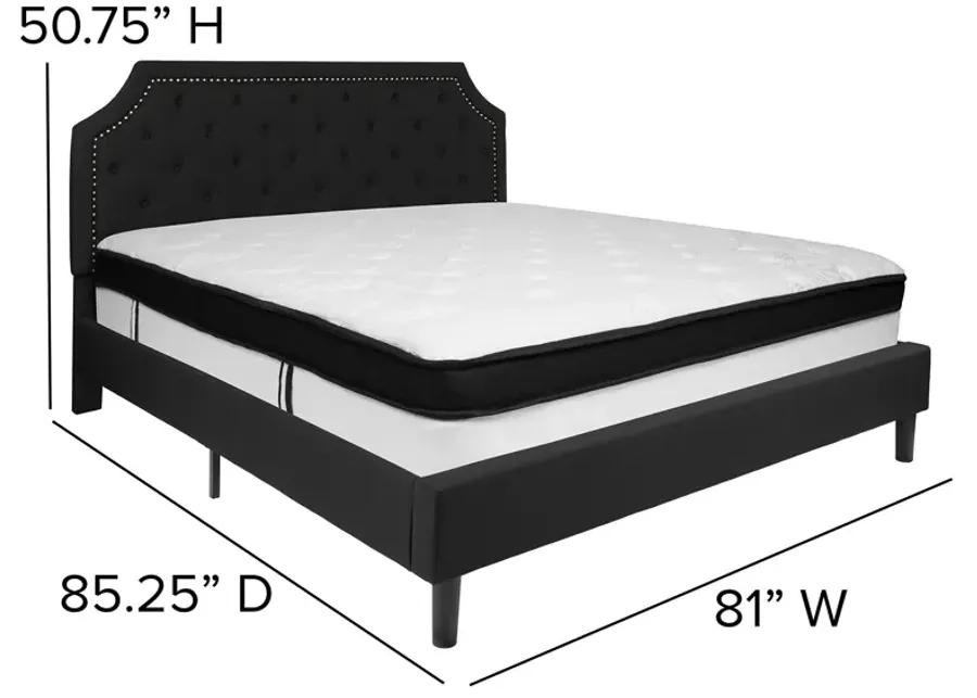 Brighton King Size Tufted Upholstered Platform Bed in Black Fabric with Memory Foam Mattress