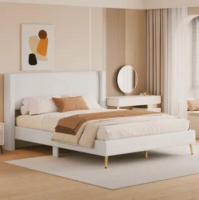 Merax Corduroy Platform Bed with Metal Legs