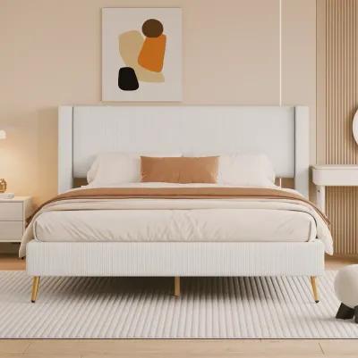 Merax Corduroy Platform Bed with Metal Legs