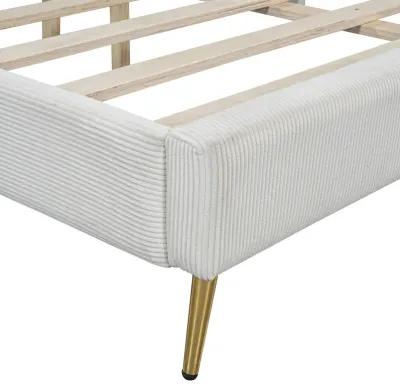 Merax Corduroy Platform Bed with Metal Legs