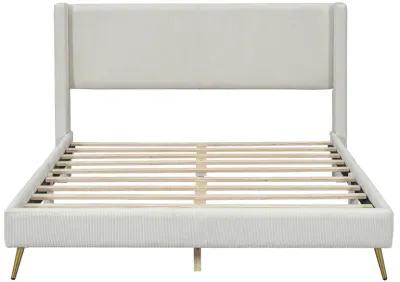 Merax Corduroy Platform Bed with Metal Legs