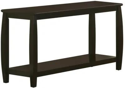 Contemporary Style Solid Wood Sofa Table With Slightly Rounded Shape, Dark Brown-Benzara