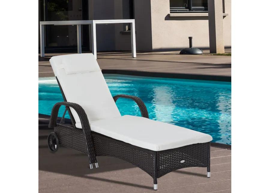 Dark Coffee Outdoor Comfort: PE Rattan Wicker Chaise with Adjustable Back