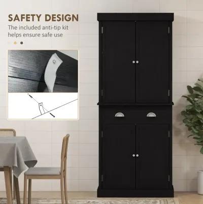 72" H Colonial Kitchen Pantry Freestanding Storage Cabinet Black