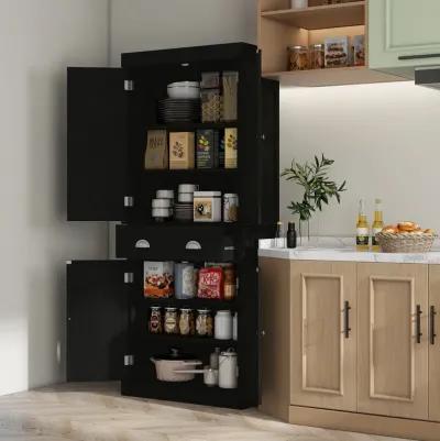 72" H Colonial Kitchen Pantry Freestanding Storage Cabinet Black