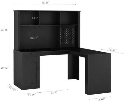 Space-Saving L-Shaped Desk with 2 USB Ports & 3 Outlets