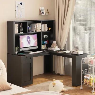 Space-Saving L-Shaped Desk with 2 USB Ports & 3 Outlets