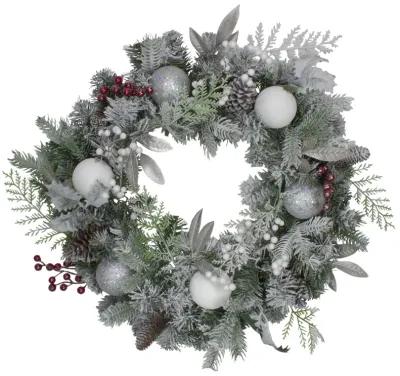 Frosted Cedar and Berries Artificial Christmas Wreath - 24-Inch  Unlit