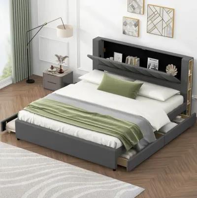 Merax  Upholstery Platform Bed with Storage Headboard