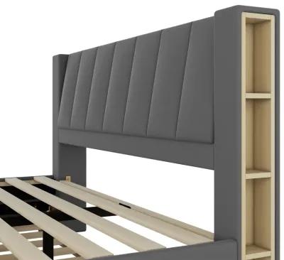 Merax  Upholstery Platform Bed with Storage Headboard