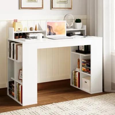 Office Computer Desk with Dual 3 Tier Bookshelf and Monitor Shelf-White