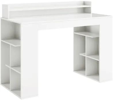 Office Computer Desk with Dual 3 Tier Bookshelf and Monitor Shelf-White