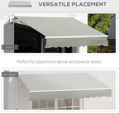 Outsunny 8' x 7' Patio Retractable Awning/Manual Exterior Sun Shade Deck Window Cover, Grey