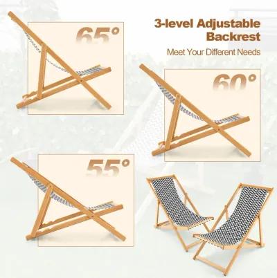 Folding Bamboo Sling Chair with Adjustable Backrest and Canvas-Natural