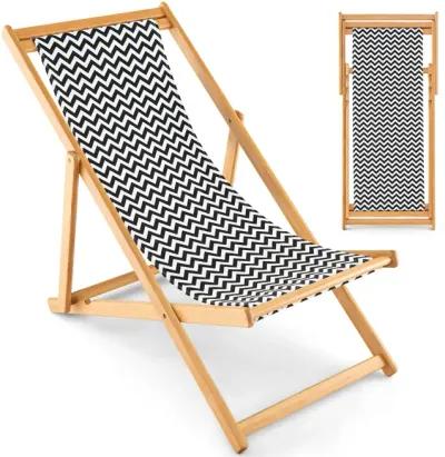 Folding Bamboo Sling Chair with Adjustable Backrest and Canvas-Natural