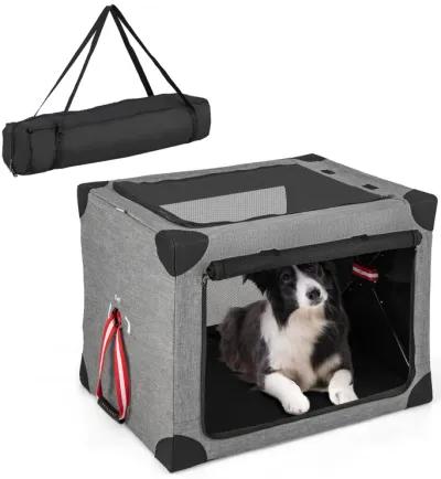 3-Door Dog Crate with Removable Pad and Metal Frame