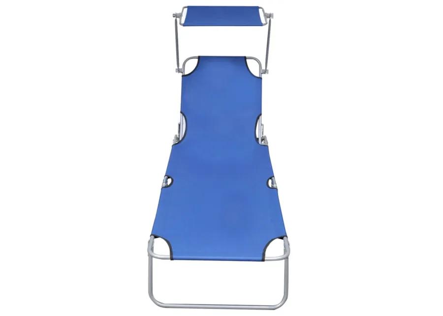 vidaXL Folding Sun Lounger with Canopy Blue Aluminium