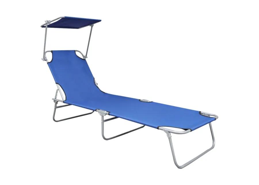 vidaXL Folding Sun Lounger with Canopy Blue Aluminium