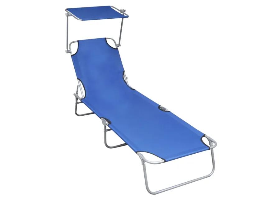 vidaXL Folding Sun Lounger with Canopy Blue Aluminium