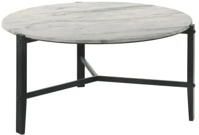 Tandi Round Coffee Table Faux White Marble and Black