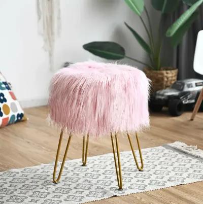 Faux Fur Vanity Stool Chair with Metal Legs for Bedroom and Living Room