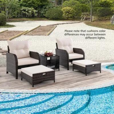 5-Piece Patio Conversation Set with Outdoor Rattan Sofa and Coffee Table for Garden or Deck