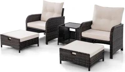 5-Piece Patio Conversation Set with Outdoor Rattan Sofa and Coffee Table for Garden or Deck