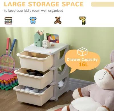 3 Tier Kids Storage Unit, 3 Drawer Chest Toy Organizer Plastic Bins for Kids Bedroom Nursery Kindergarten Living Room for Boys Girls Toddlers, Cream White