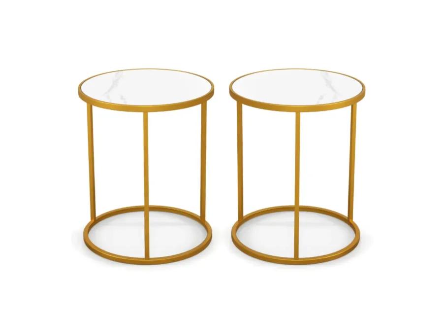 Hivvago 16 Inch Marble Top Round Side Table with Golden Metal Frame for Living Room Bedroom