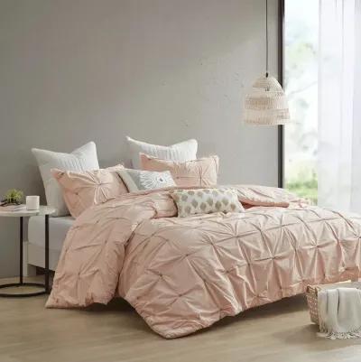 Gracie Mills Velez 3-Piece Modern Elastic Embroidered Cotton Duvet Cover Set