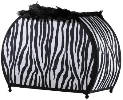 Wigi 12 Inch Accent Lamp, Purse, Zebra Animal Print, Black White Faux Fur - Benzara