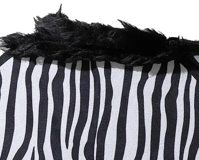 Wigi 12 Inch Accent Lamp, Purse, Zebra Animal Print, Black White Faux Fur - Benzara