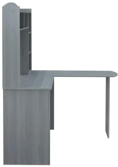 Modern L-Shaped Desk with Hutch, Grey